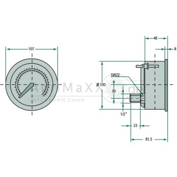 STAUFF Manometer 600 bar Durchmesser100mm-1/2""...