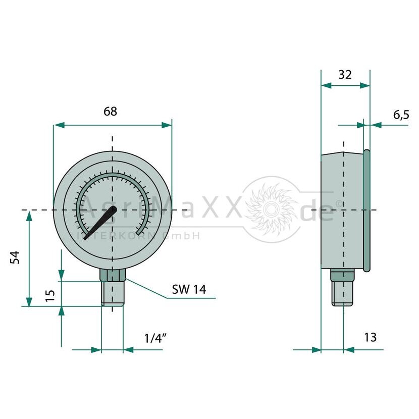 WIKA Manometer 250 bar Durchmesser63 mm - 1/4"" - 1910000388
